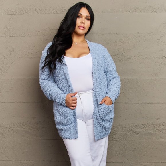 Zenana Hooded Open Front Sweater Cardigan